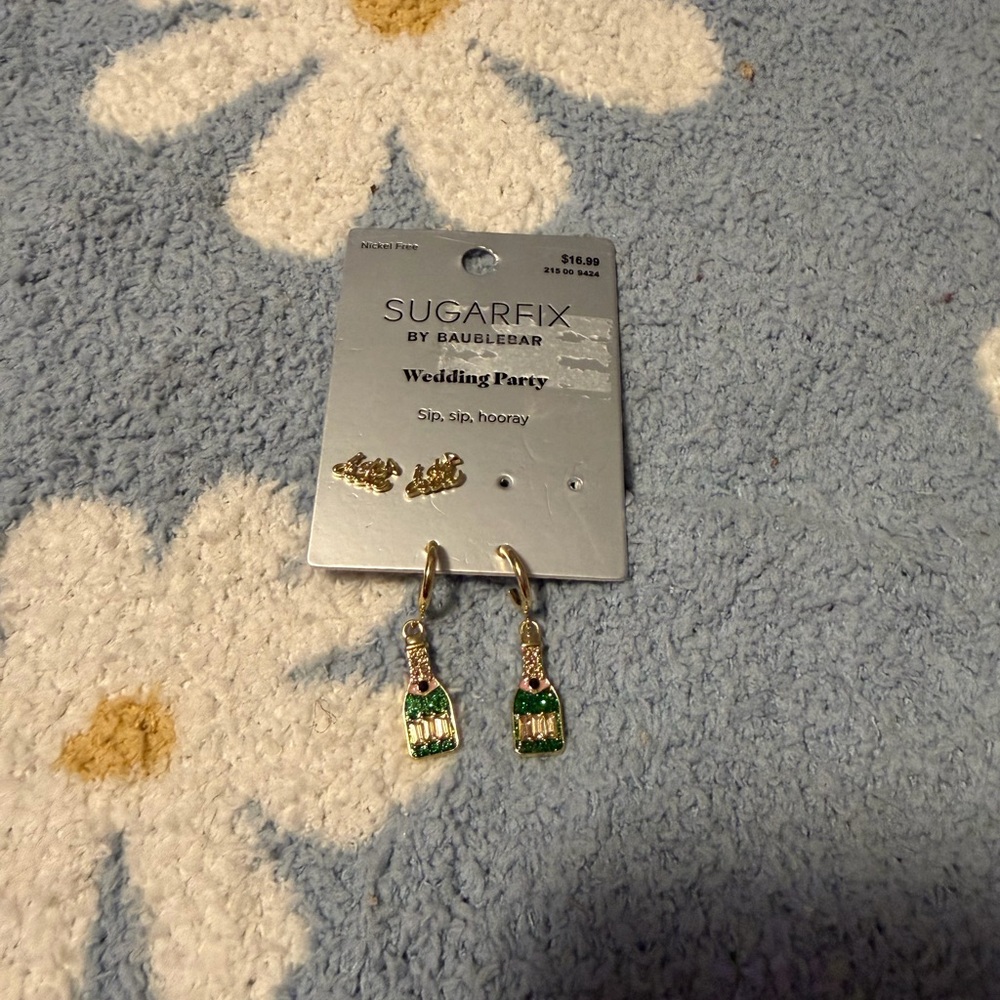 BaubleBar Green Champagne Bottle Earrings - Wedding Party Sip Sip Hooray